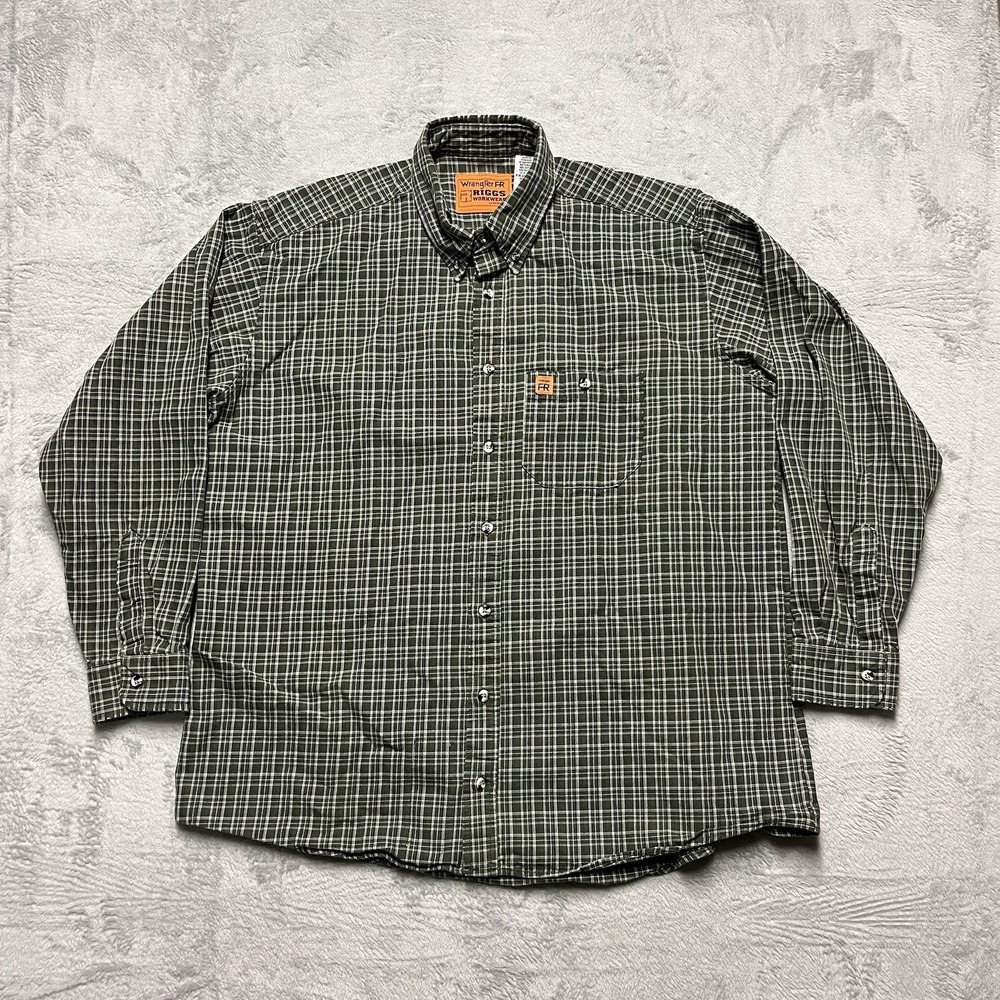Wrangler Shirt Mens XLT Green Plaid Riggs Workwear FR Fire Resistant HRC2 - Picture 2 of 11